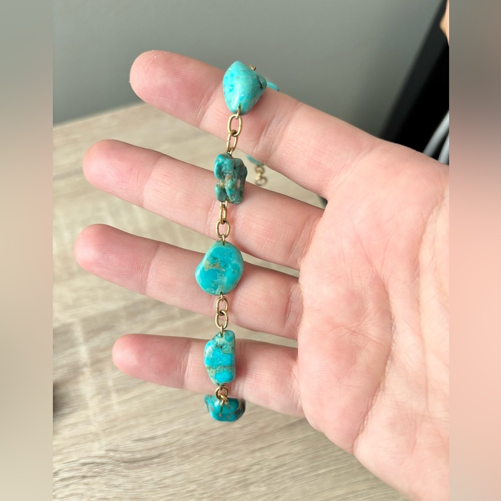 Vintage gold tone and turquoise chunk bracelet